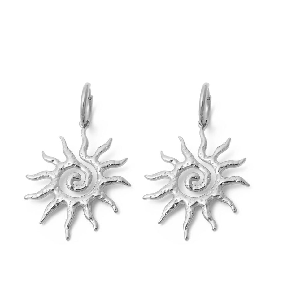 Pendientes plateados sol espiral