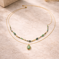 Colgante dorado doble piedras aguamarinas jaspeadas