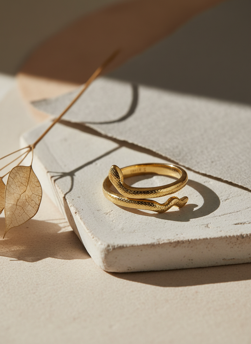 Anillo dorado con diseño de serpiente