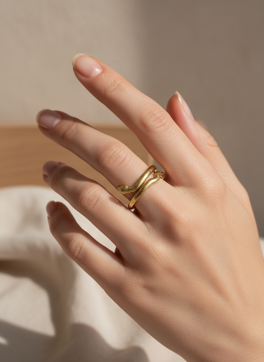 Anillo dorado con diseño de serpiente