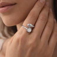 Anillo plateado con cabeza de serpiente y piedra