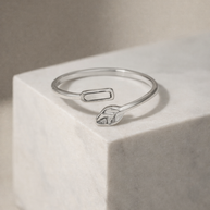 Anillo plateado con hoja y detalle con nácar