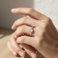 Anillo plateado con piedra circular ágata rosa