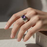 Anillo plateado con piedra y tramado