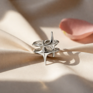 Anillo abierto plateado de doble estrella