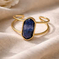 Anillo dorado ajustable con hexágono de piedra natural