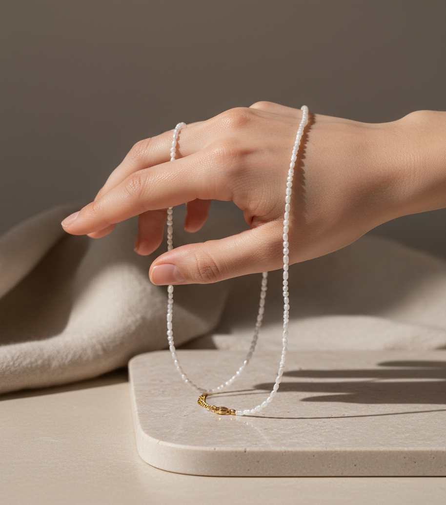 Collar clásico de perlas naturales pequeñas