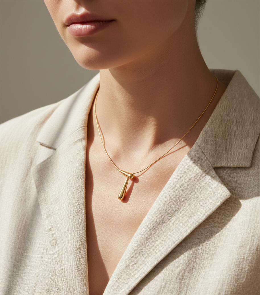 Collar dorada minimalista con colgante en forma de lágrima