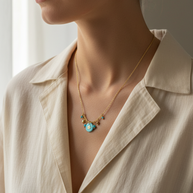 Collar dorado con colgantes círculos azules