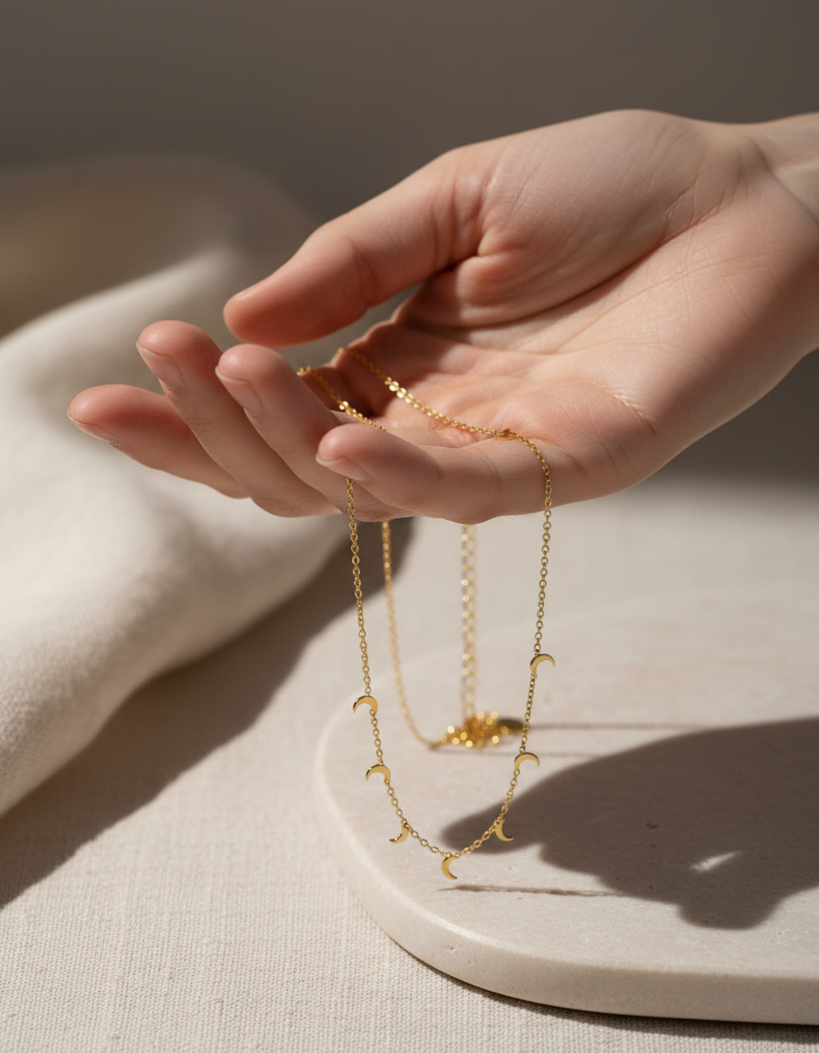 Collar dorado con colgantes de lunas