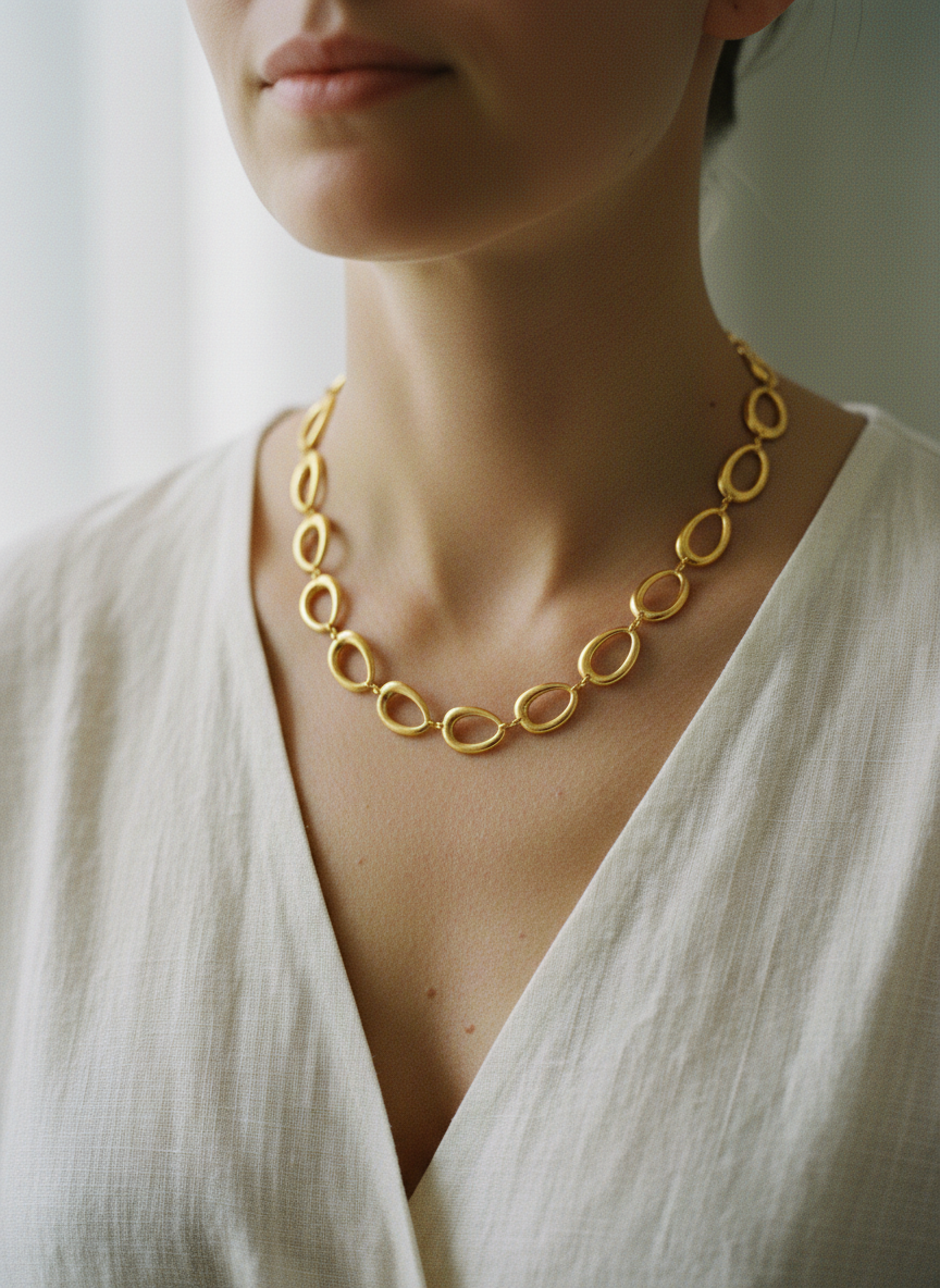 Collar dorado de eslabones ovalados irregulares