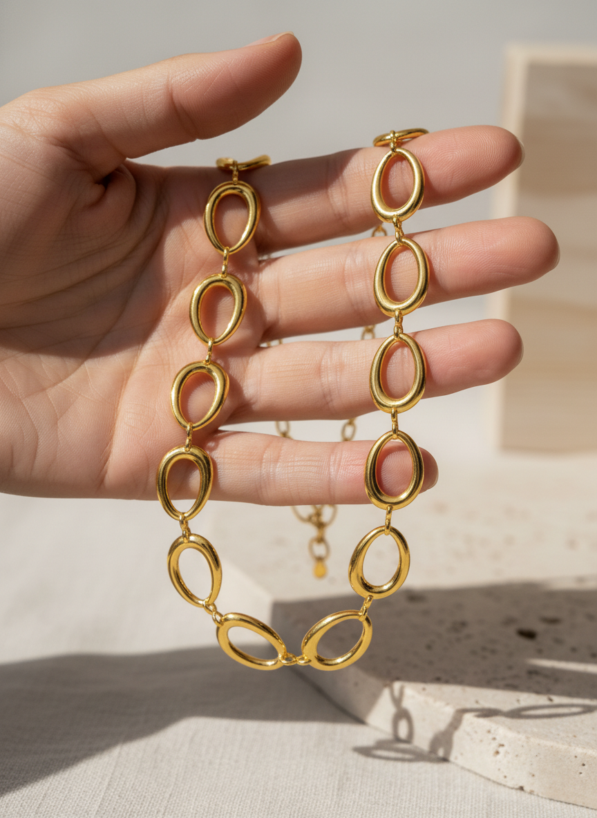 Collar dorado de eslabones ovalados irregulares