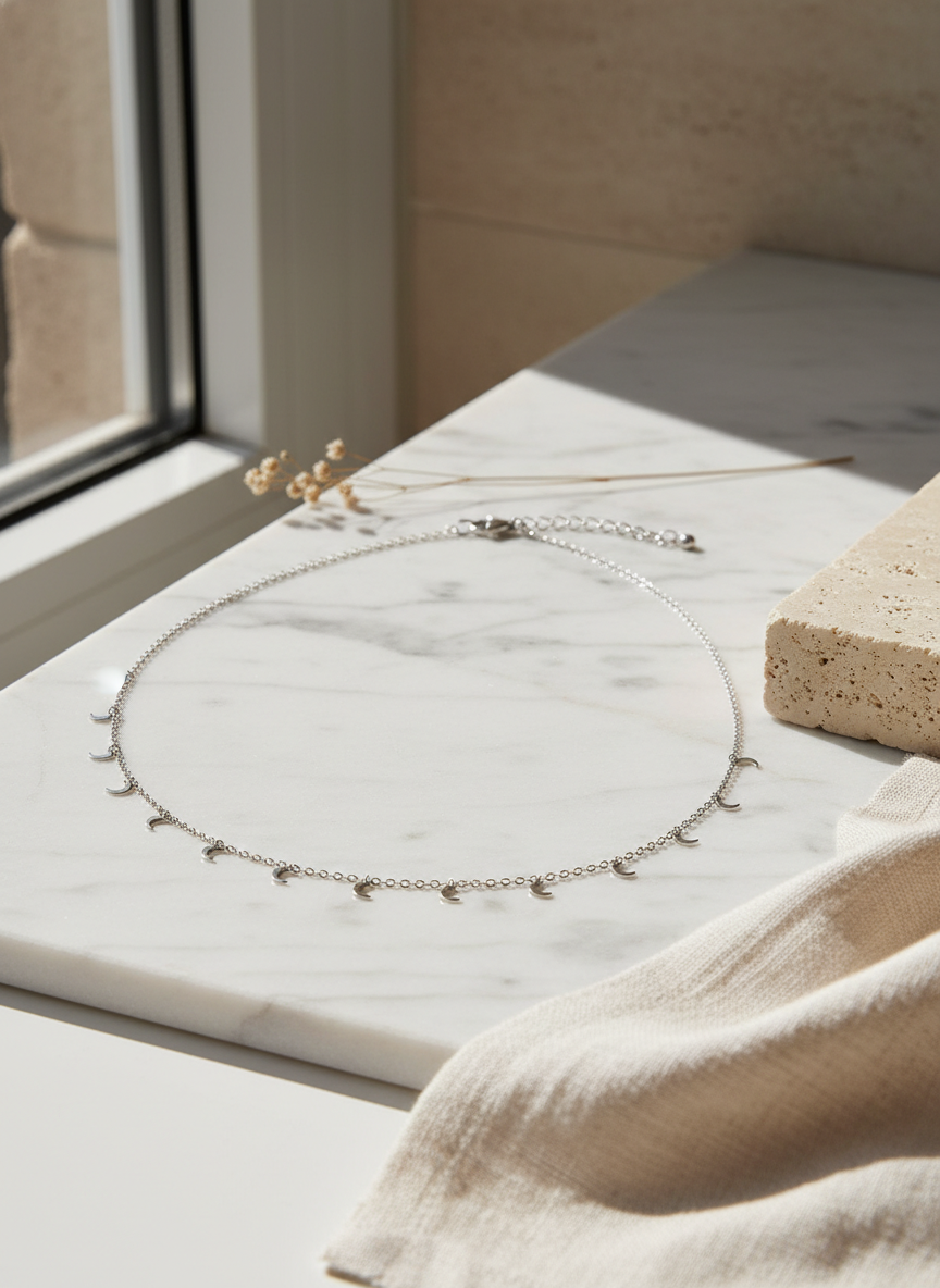 Collar plateado con colgantes de lunas