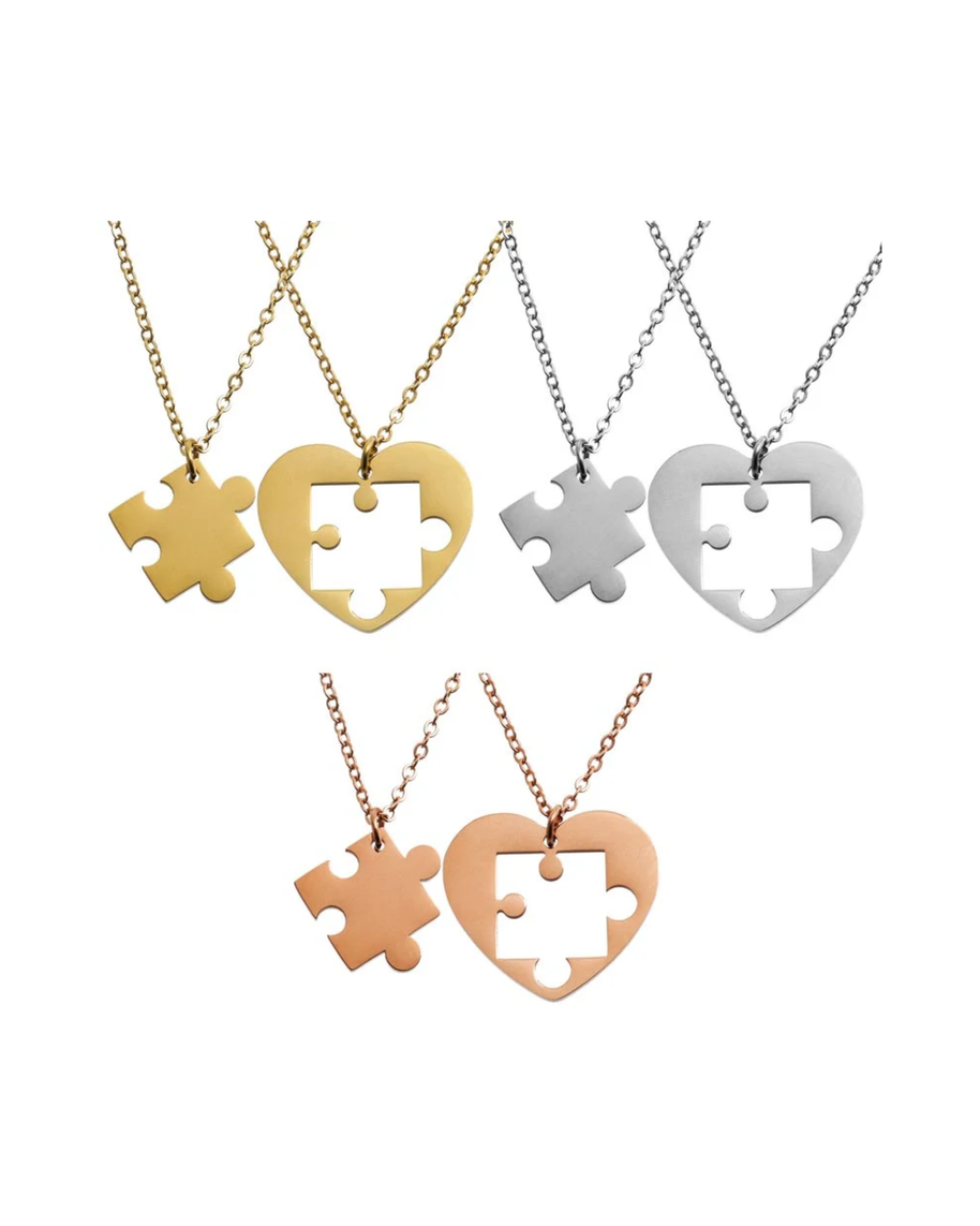 Collares medalla corazón puzzle personalizables