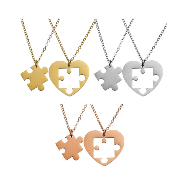 Collares medalla corazón puzzle personalizables