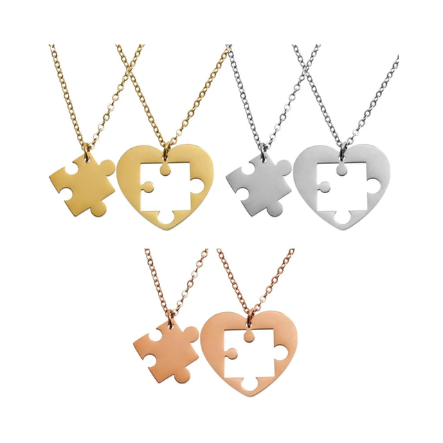 Collares medalla corazón puzzle personalizables