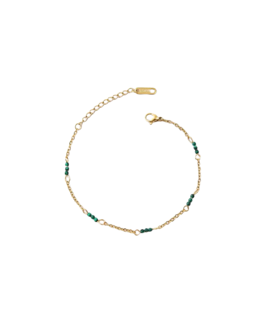 Pulsera dorada piedras jaspeadas verdes