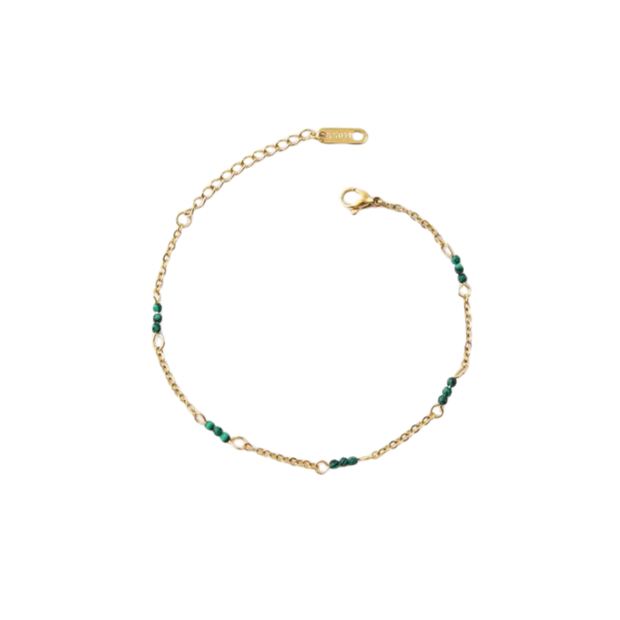Pulsera dorada piedras jaspeadas verdes