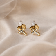 Pendientes de cruz dorada con circonitas