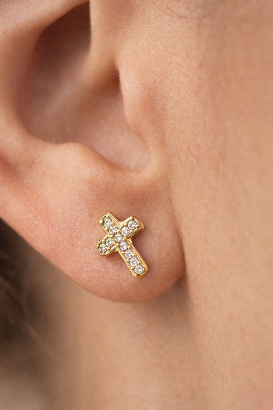 Pendientes de cruz dorada con circonitas