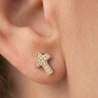 Pendientes de cruz dorada con circonitas