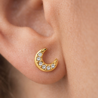 Pendientes dorados de luna con circonitas