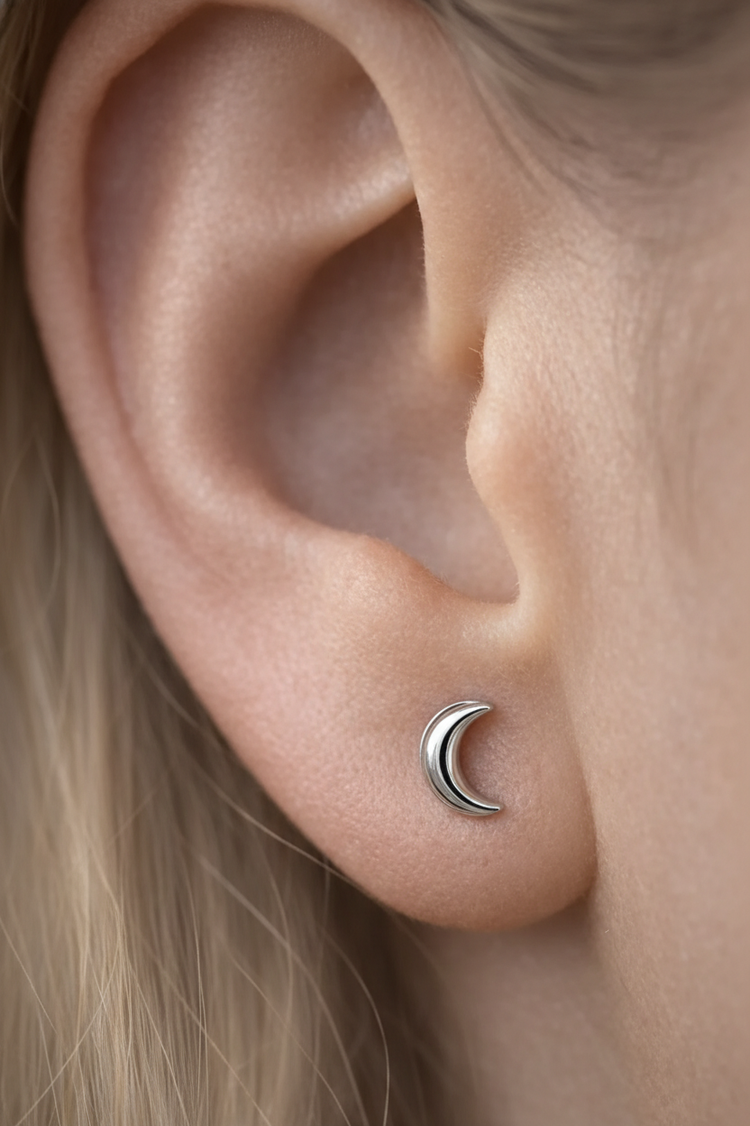Pendientes luna plateada