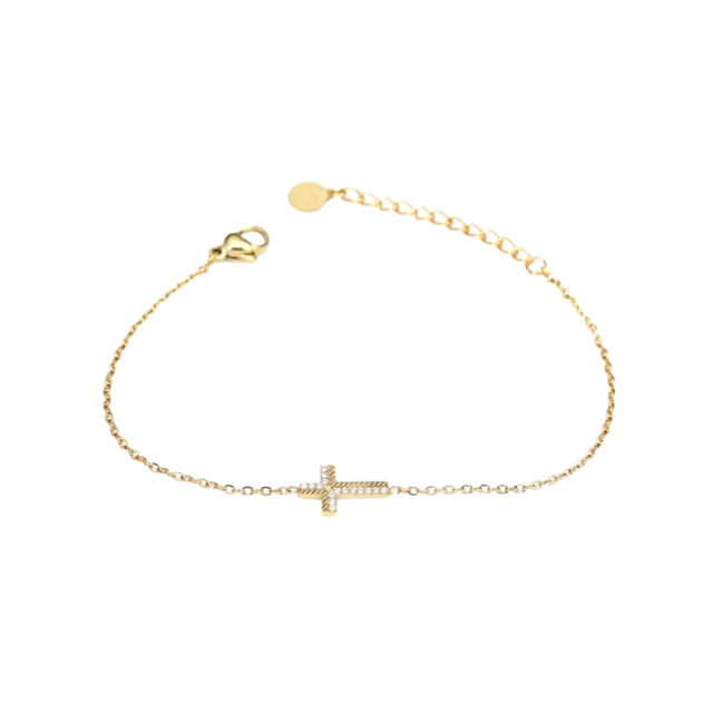 Pulsera dorada con cruz y circonitas