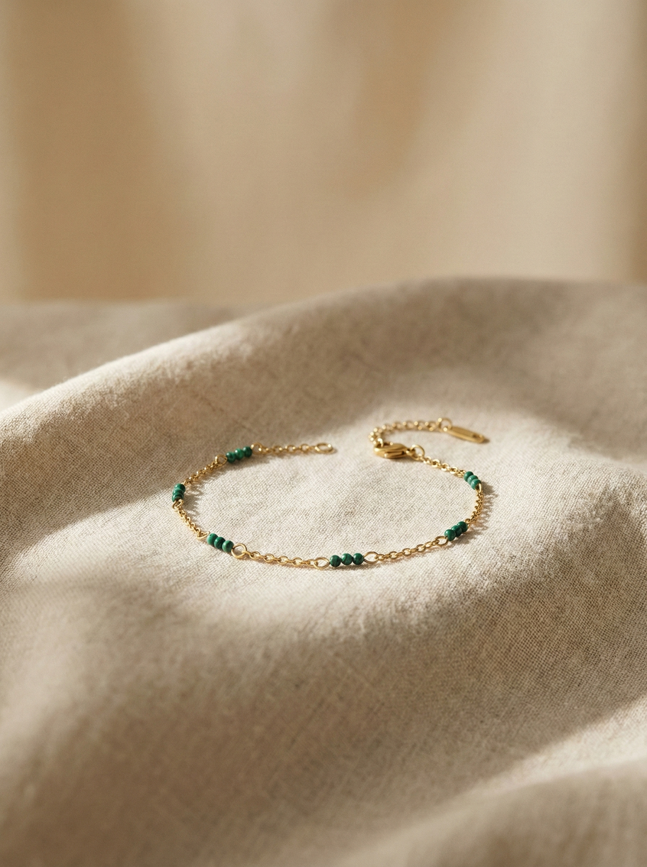Pulsera dorada piedras jaspeadas verdes