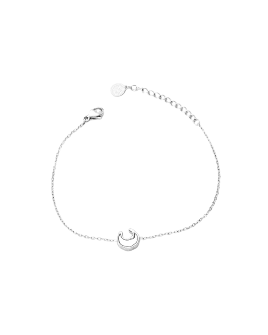 Pulsera plateada con luna y nácar