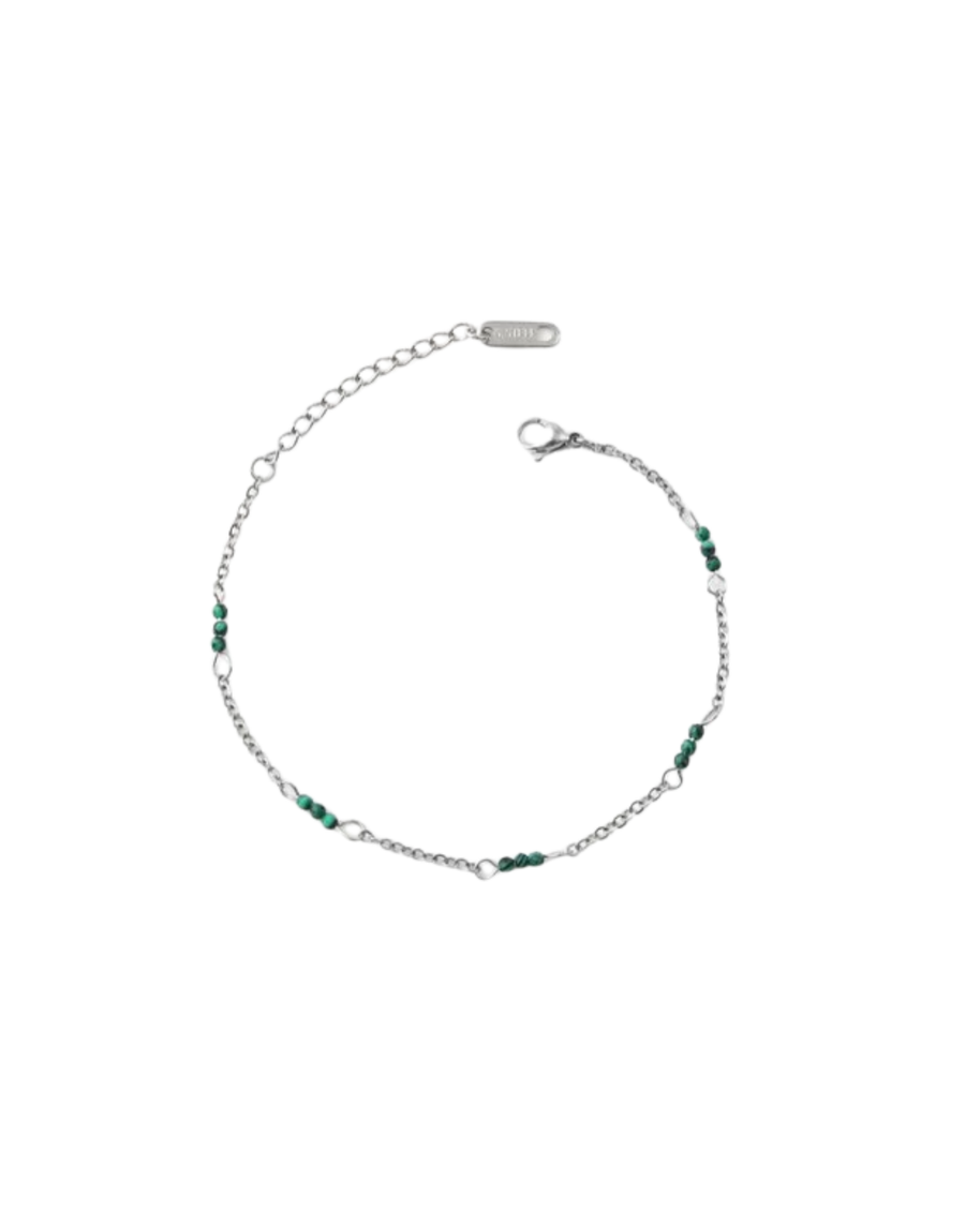Pulsera plateada piedras jasteadas verdes