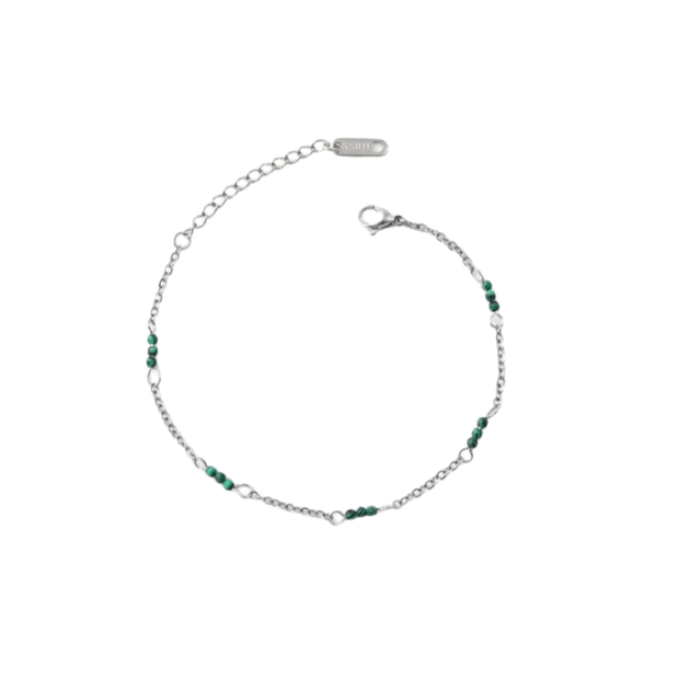 Pulsera plateada piedras jasteadas verdes