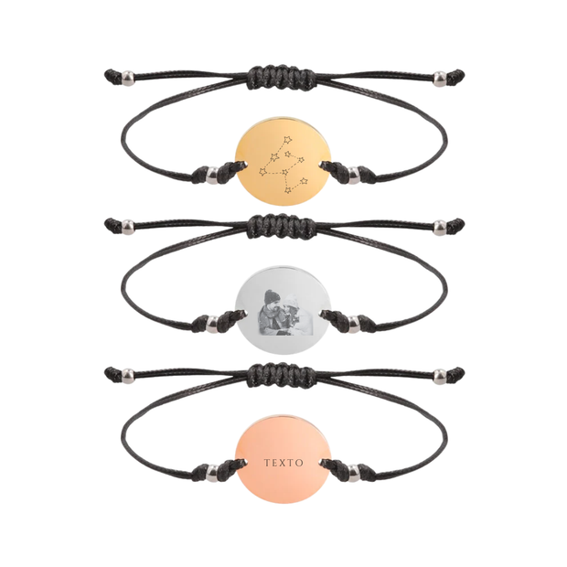 Pulseras medalla redonda con cordón personalizables