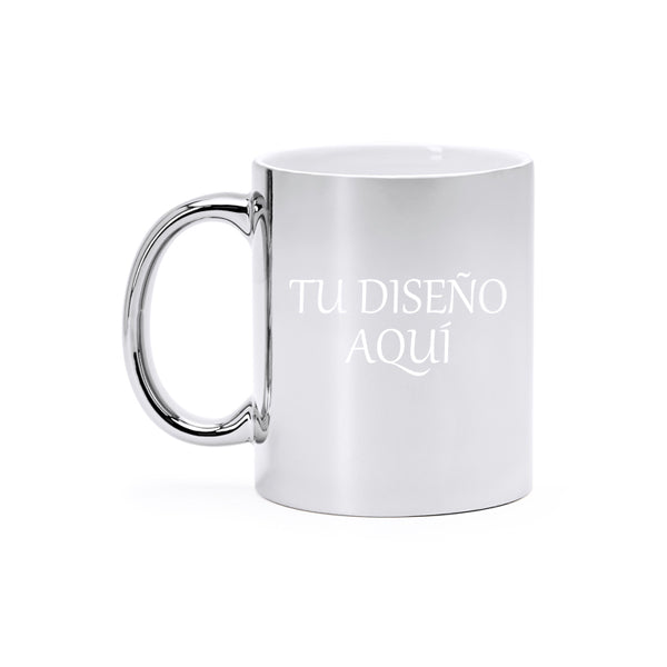 Taza efecto espejo plateada personalizable