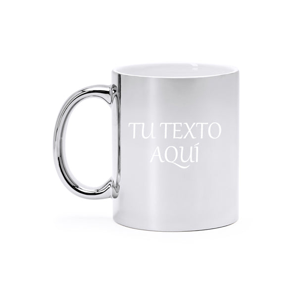 Taza efecto espejo plateada personalizable