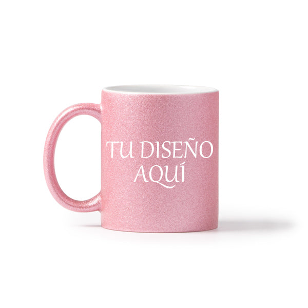 Taza glitter rosa personalizable