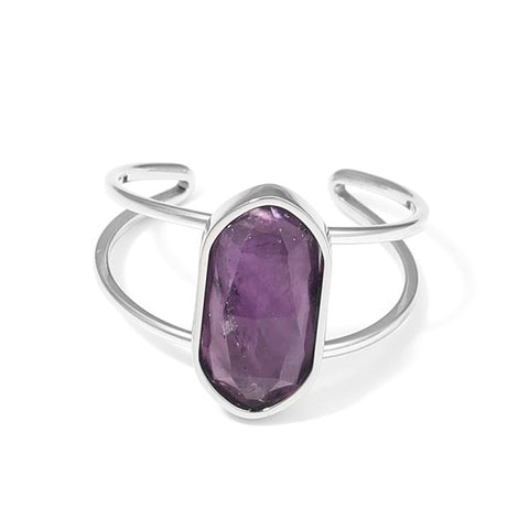 Anillo plateado ajustable con hexágono de piedra natural