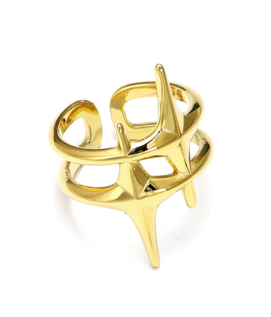 Anillo abierto dorado de doble estrella