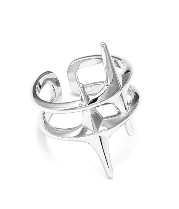 Anillo abierto plateado de doble estrella
