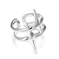 Anillo abierto plateado de doble estrella