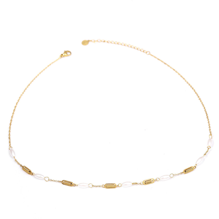 Colgante dorado perlas y panal de abeja