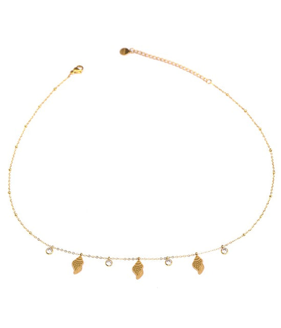 Collar de caracola dorada con circonitas