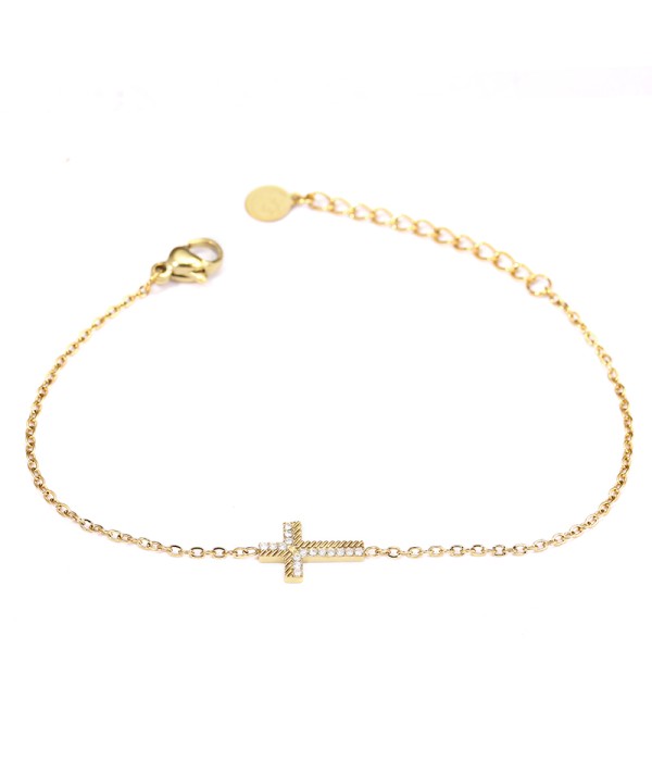 Pulsera dorada con cruz y circonitas