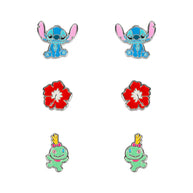 Set 3 Pares de pendientes Stitch Disney plata