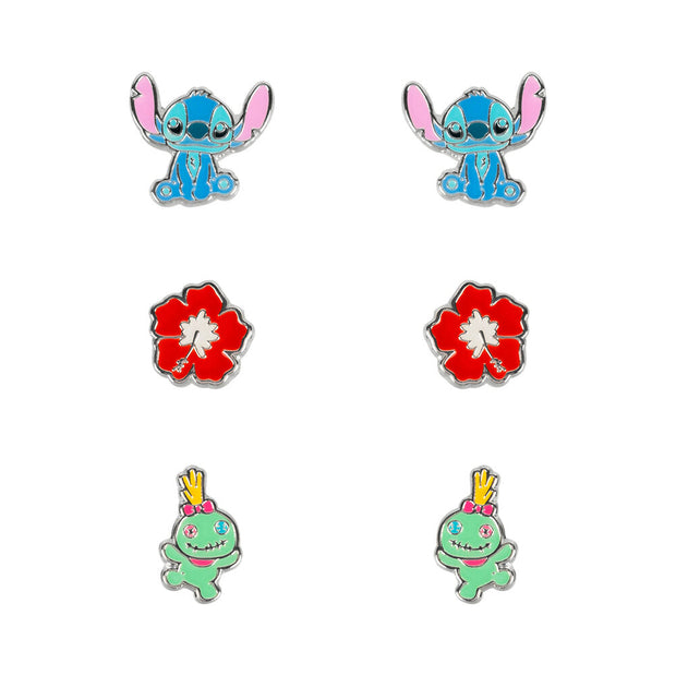 Set 3 Pares de pendientes Stitch Disney plata