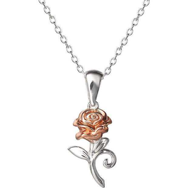 Colgante Rosa La Bella y la Bestia Disney plata
