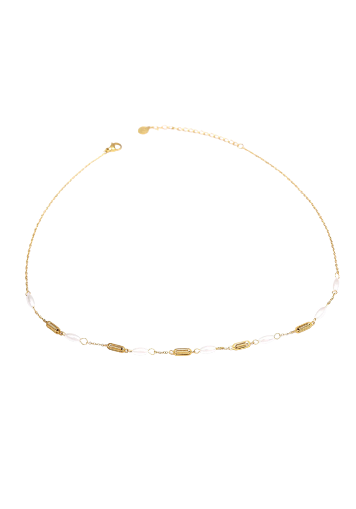 Colgante dorado perlas y panal de abeja