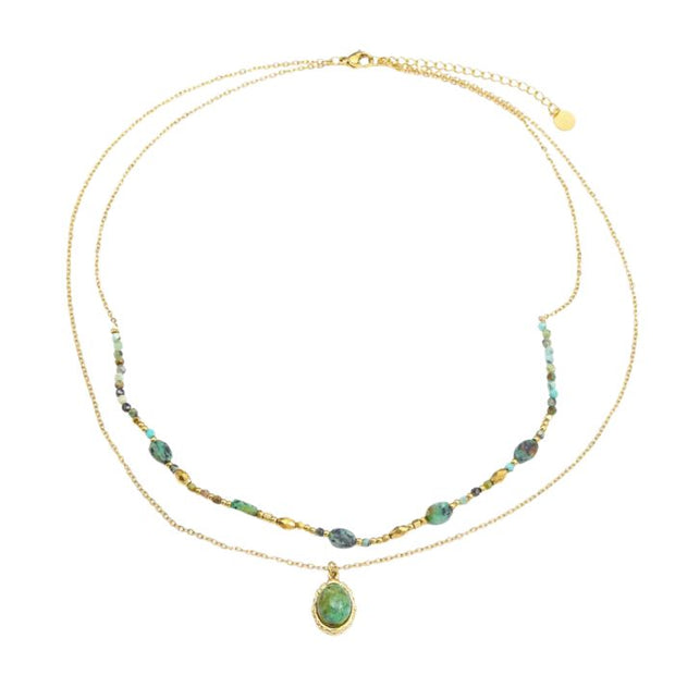 Colgante dorado doble piedras aguamarinas jaspeadas