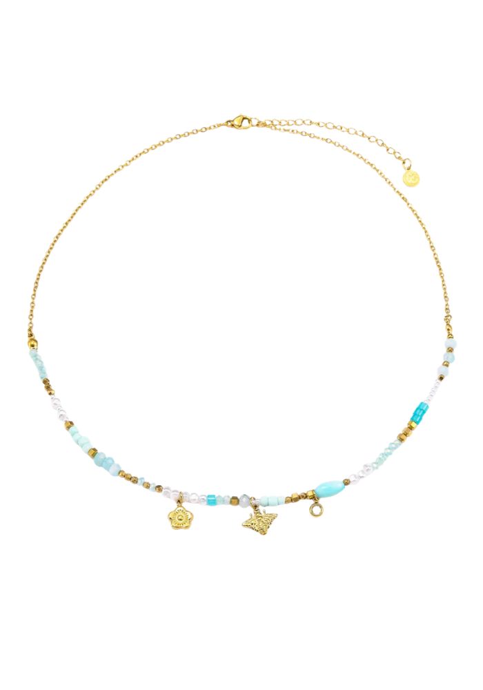 Colgante dorado piedras azules y abeja