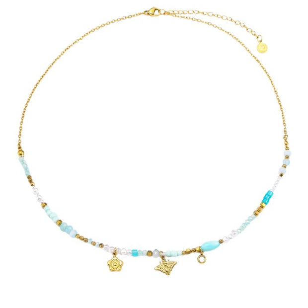 Colgante dorado piedras azules y abeja